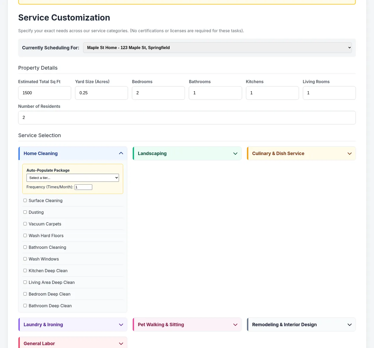Service customization across 7 categories