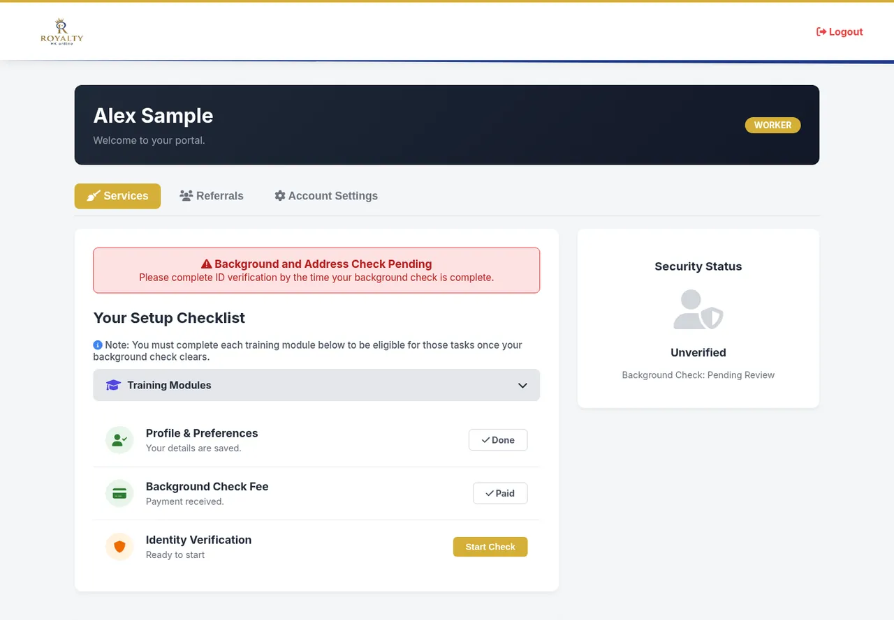 Pro dashboard with training modules