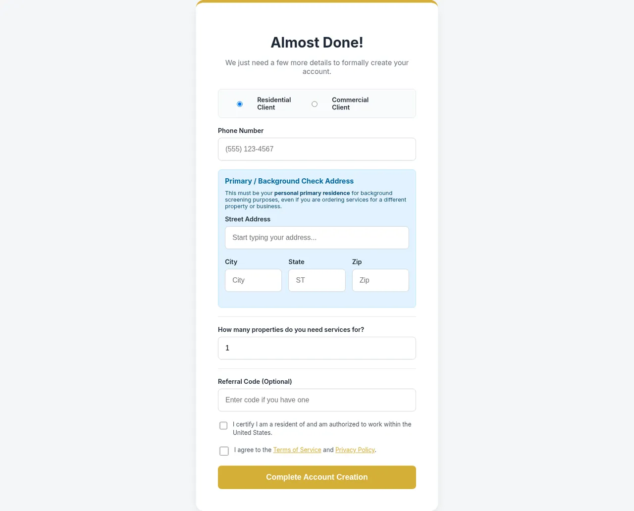Customer sign-up with address checks
